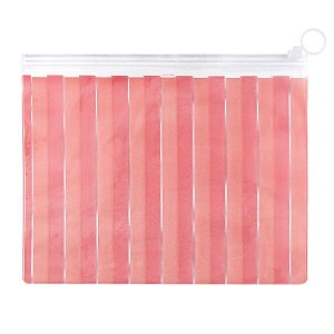 Pasta Plástica Zip Necessaire PVC Listrado Rosa