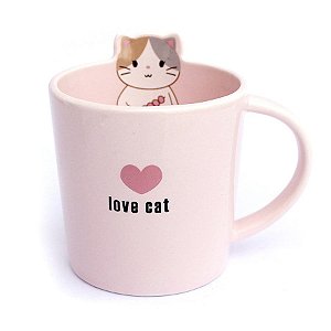 Caneca de Cerâmica Gato Love Cat Rosa