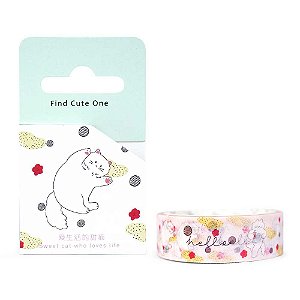 Fita Decorativa Washi Tape - Gatos Bolinha e Floral Rosa