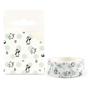 Fita Decorativa Washi Tape - Galapagos Friends Patinho Mali Pinguim Branco