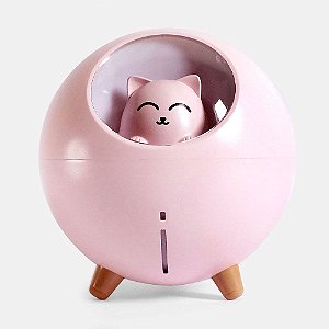 Umidificador de Ar Silencioso Gato USB Com Luz Led Colorida - Rosa