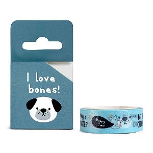 Fita Decorativa Washi Tape - Animais I Love Bones Cachorro Azul