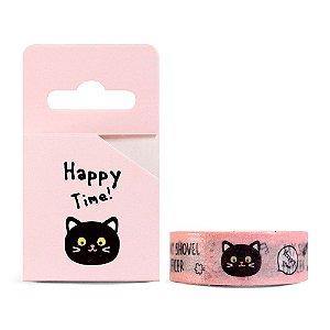 Fita Decorativa Washi Tape - Animais Happy Time! Gato Rosa