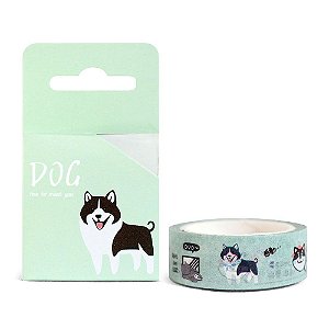 Fita Decorativa Washi Tape - Dog Cachorro Shiba Inu Verde