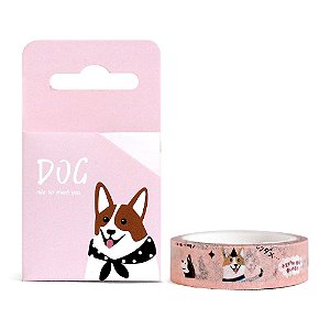 Fita Decorativa Washi Tape - Dog Cachorro Corgi Rosa