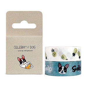 Kit de 2 Fitas Decorativas Washi Tape - Buldogue Cinza