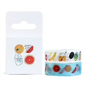 Kit de 2 Fitas Decorativas Washi Tape - Comidas Grapefruit Ade Branco