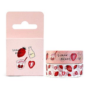 Kit de 2 Fitas Decorativas Washi Tape - Comidas Strawberry Rosa