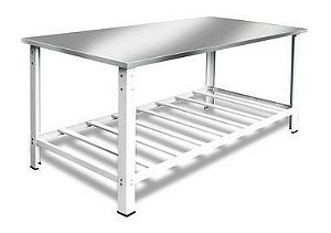 MESA COM TAMPO EM INOX 160 X 060 X 080 COM PANELEIRO