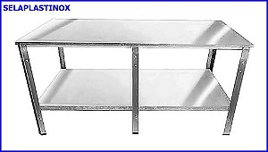 MESA INOX COM PRATELEIRA 70X70X80CM