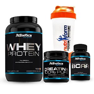 Whey Protein 907g + BCAA 120 caps + Crea. 100% Pure 100g + Coqueteleira