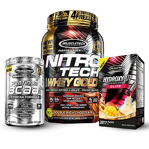 Kit Definição Muscletech - Nitro Tech Whey Gold 1KG + BCAA Platinum + Hydroxycut Hardcore Elite