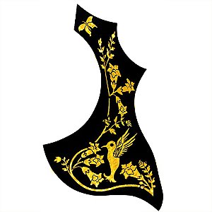 Escudo Para Violão Folk Adesivo Autocolante Floral Dourado