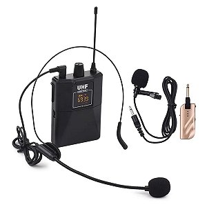 Conjunto De Microfone Sem Fio Lapela Dupla Frequencia UHF