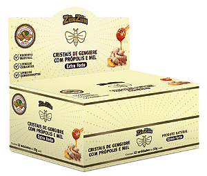 DISPLAY CRISTAIS DE GENGIBRE COM PRÓPOLIS  E MEL (12 Pacotinhos com 15g cada)
