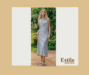 Vestido midi prata frente única