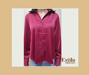 Camisa manga longa bordo acetinada