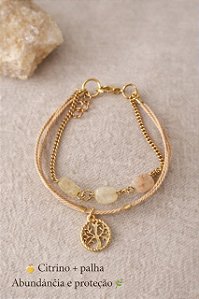 Pulseira em Palha Natural com Citrino e Árvore da Vida
