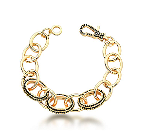 Pulseira Elos Grandes Com Zircônia Negras Folheada a Ouro 18k (159117)