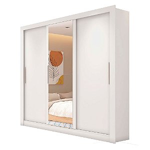Guarda Roupa Casal Grande Com Espelho 3 Portas Branco Glass