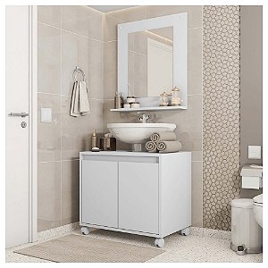 Kit Conjunto Gabinete Armario Banheiro Espelho Clean Branco