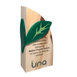 Código 2552 - Troféu de madeira nobre ou sustentável com curva e sobreposição acrílico.