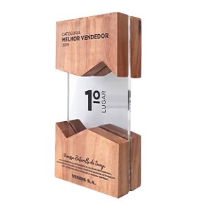 Código 1177 - Troféu acrílico e madeira nobre dupla para personalizar a impressão