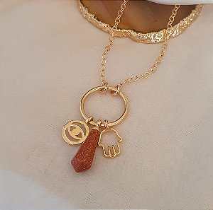 Colar Olho Grego com Pedra do Sol: Proteção
