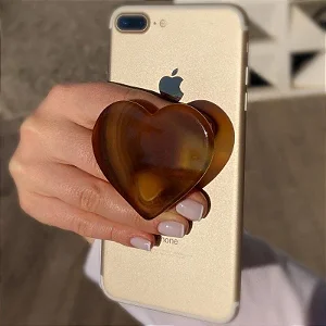 PopSocket em Pedra Natural Ágata em Formato de Coração