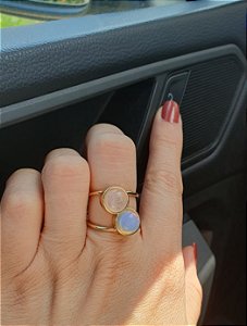 Anel com Opalina e Quartzo Rosa