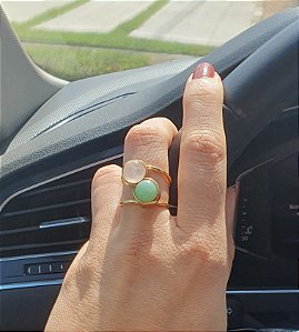 Anel com Quartzo Verde e Quartzo Rosa