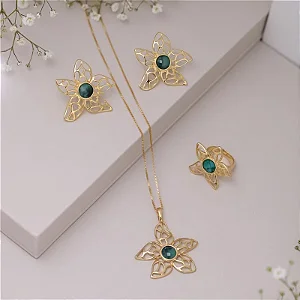 Conjunto Flor com Pedra Esmeralda