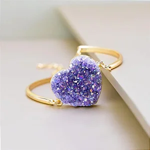 Pulseira Coração de Drusa de Ametista