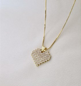 Colar Coração Cravejado com Zircônias
