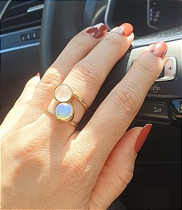 Anel Quartzo Rosa e Opalina