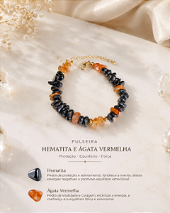 Pulseira Ágata Vermelha e Hematita Coragem e Proteção