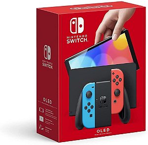 Console Nintendo Switch OLED - Azul e Vermelho Neon Desbloqueado