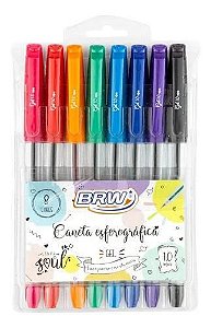 Caneta Esferográfica Gel 1.0mm BRW - Estojo c/ 8 cores