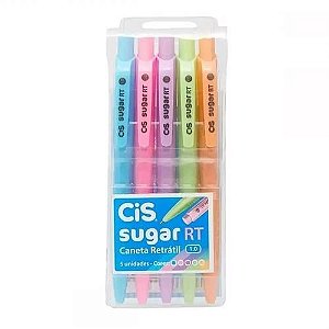 Caneta Esferográfica Retrátil Cis Sugar RT 1.0mm - Estojo c/ 5 cores