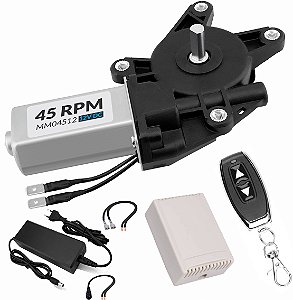 Motoredutor  12V DC - 45 RPM + Fonte e Remoto - MM04512