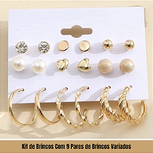 Kit de Brincos Com 9 Pares de Brincos Variados