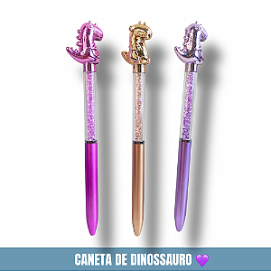 Caneta Fofa de Dinossauro Com Pedrinhas