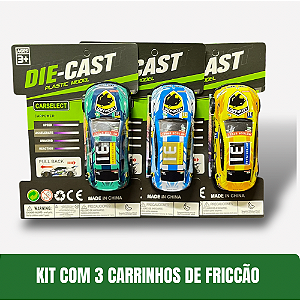 Kit com 3 Carrinhos de Fricção
