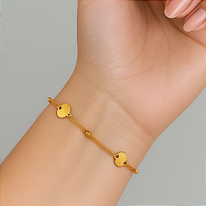 Pulseira Feminina de Dois Corações