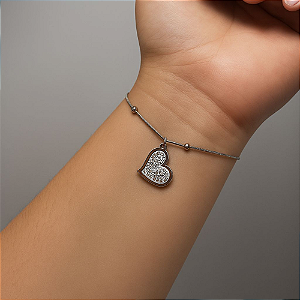Pulseira Feminina de Coração Aço Inox Prateada