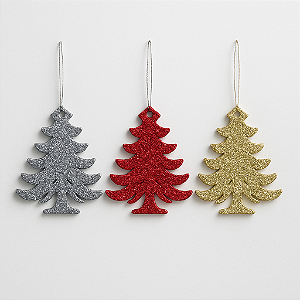 Kit 3 Pendente Árvore de Natal com Glitter
