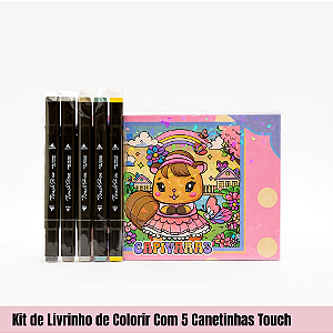 Kit de Livrinho de Colorir Com 5 Canetinhas Touch