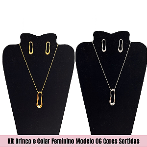 Kit Brinco e Colar Feminino Modelo 06 Cores Sortidas