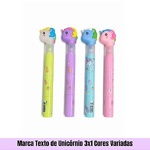 Marca Texto de Unicórnio 3x1 Cores Variadas
