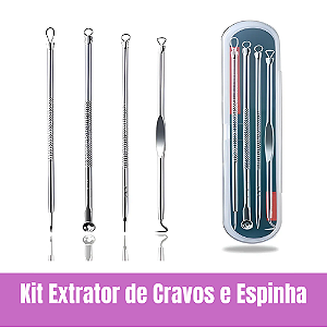 Kit Skincare 4 Peças Extrator Cravos e Espinhas Com Estojo